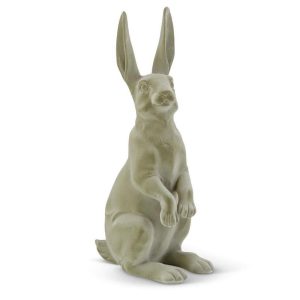 17.25" Green Velvet Resin Sitting Bunny