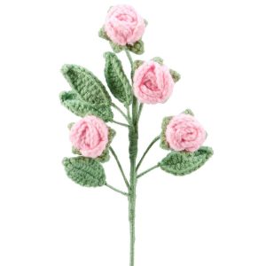 19" Handmade Pink Crocheted Rose Stem