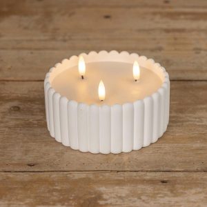 3" White Cement 3 Wick Flameless Wax 3D Candle