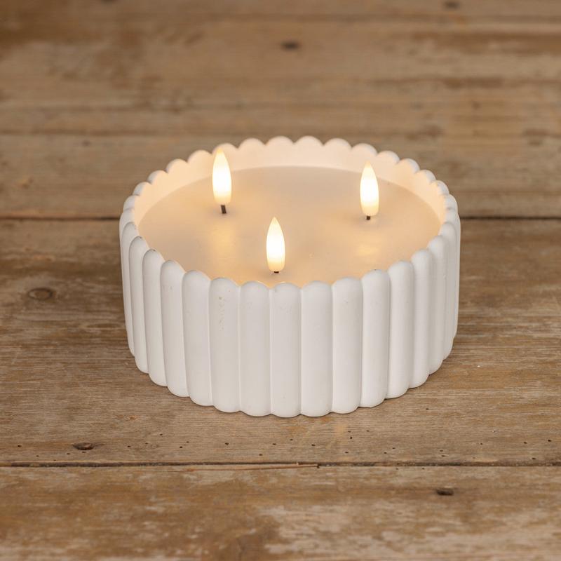 3" White Cement 3 Wick Flameless Wax 3D Candle