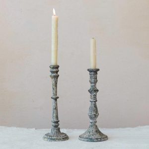 Set of 2 Cast Iron Patina Taper Holders