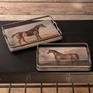 Set of 2 Derby Metal Framed Trays