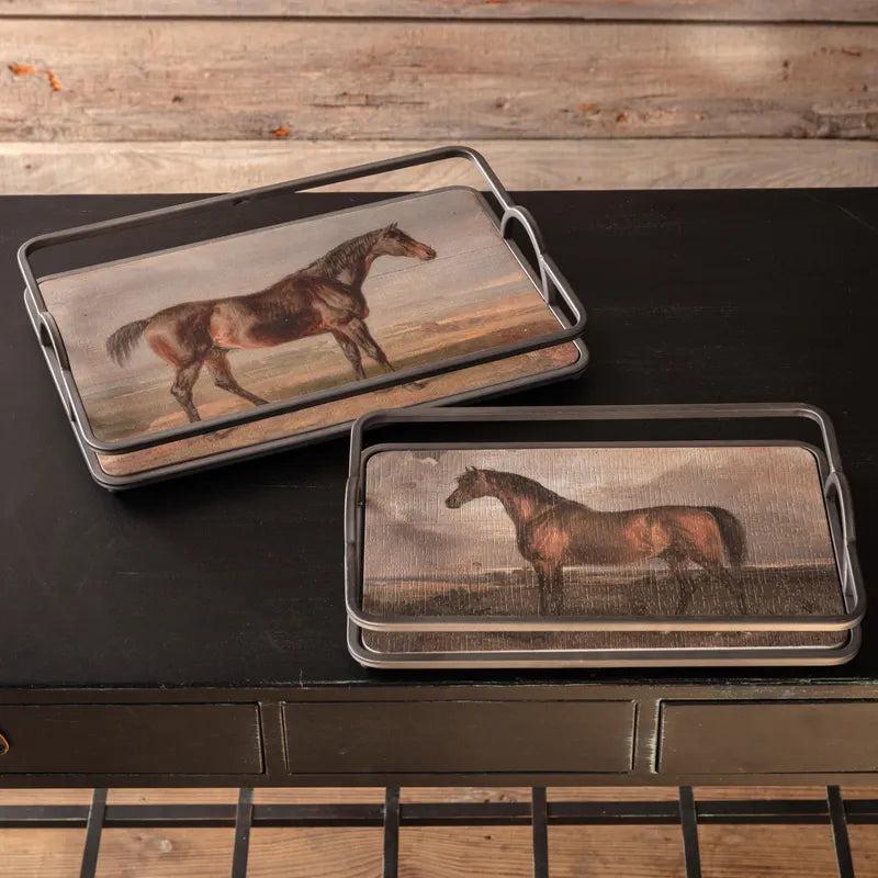 Set of 2 Derby Metal Framed Trays