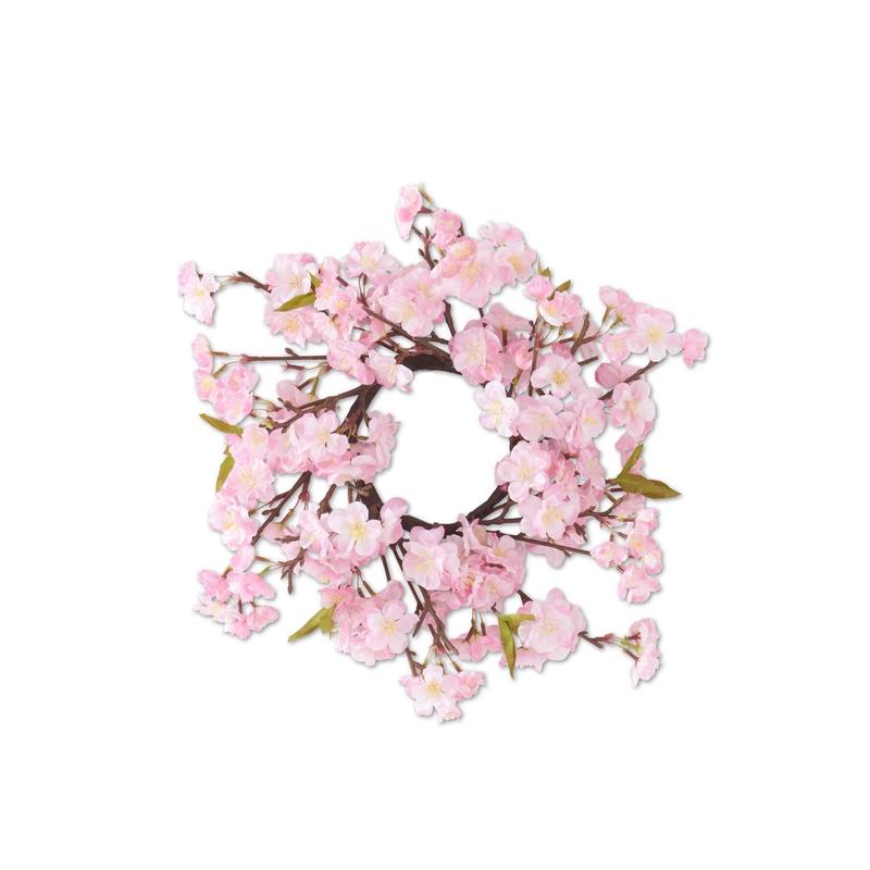 14" Soft Pink Cherry Blossom Candle Ring Wreath