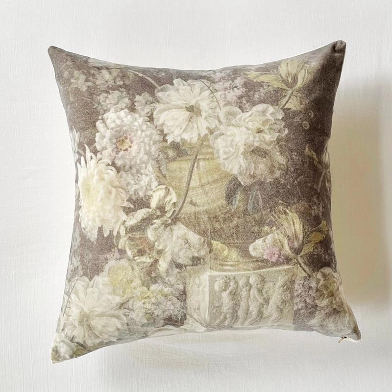 26" Velvet Architectural Floral Bouquet Square Euro Pillow