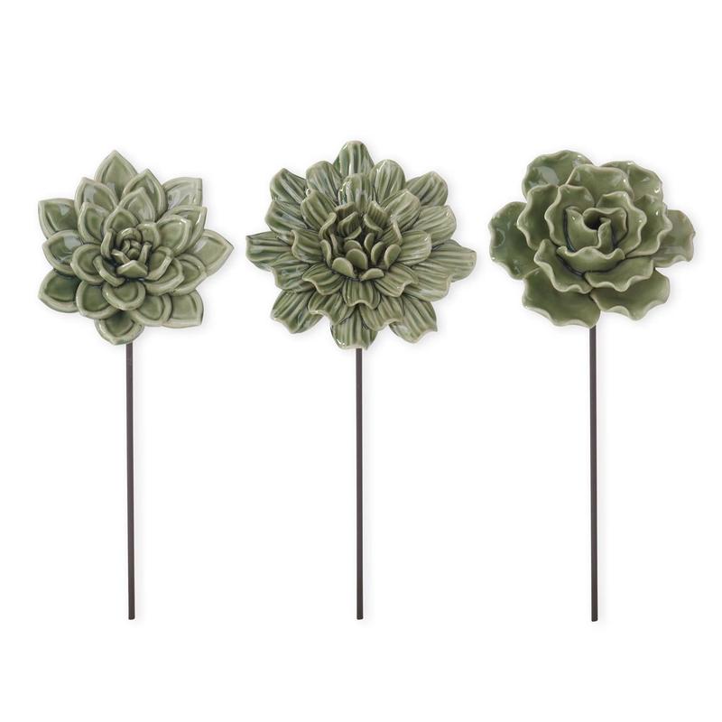 9.25" Ceramic Flower Pick - Green - Choose Your Favorite Style