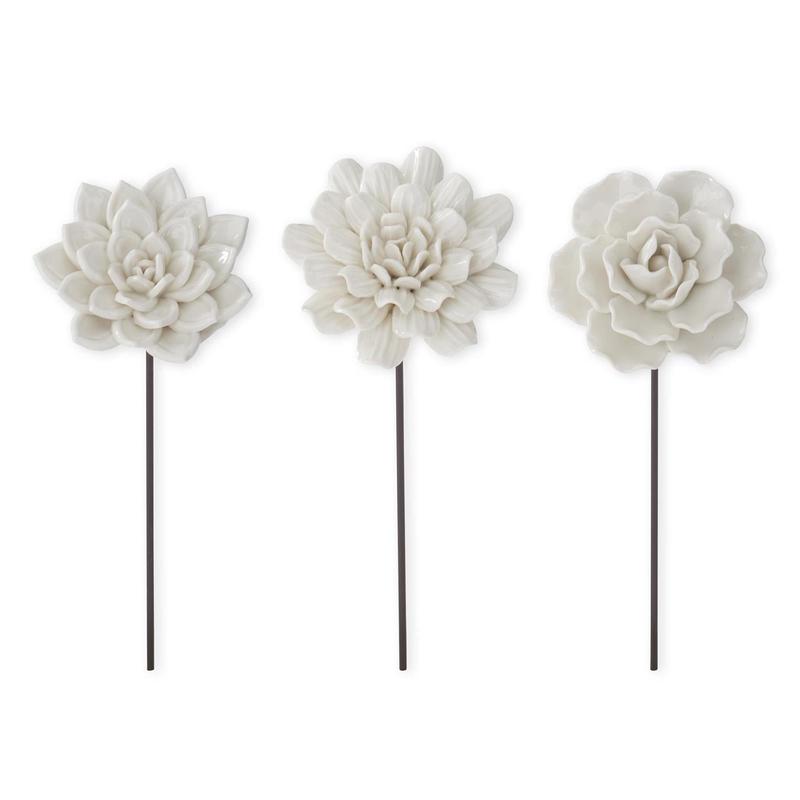 9.25" Ceramic Flower Pick - White - Choose Your Favorite Style