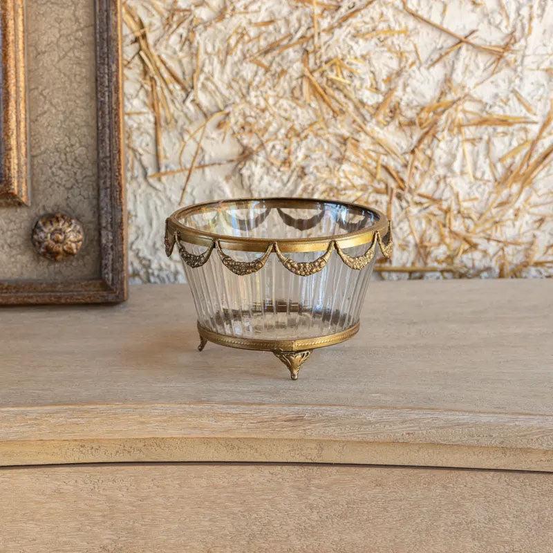 Etched Glass Bowl with Brass Garland Band