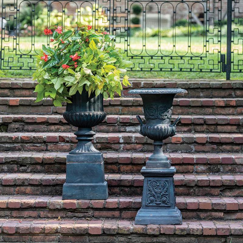 Handled Cast Iron Urn with Pedestal