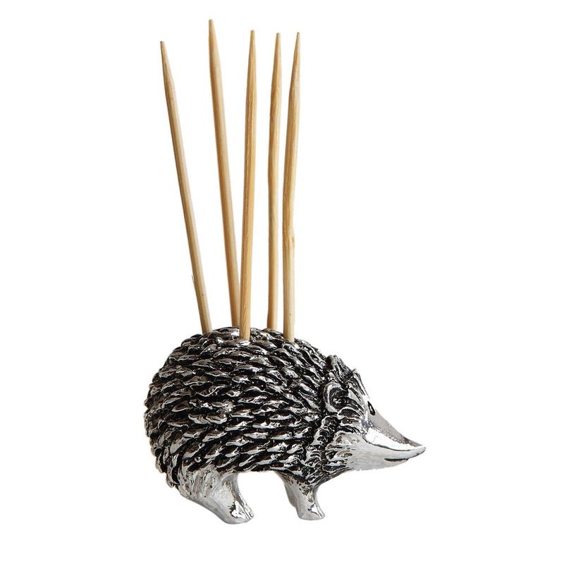 Pewter Hedgehog Toothpick Holder w- 5 Toothpicks