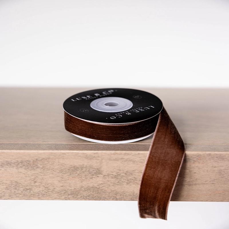 5 Yards Chocolate Brown Velvet Ribbon - 1" Wide