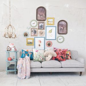 Brown and Cream Houndstooth Sofa