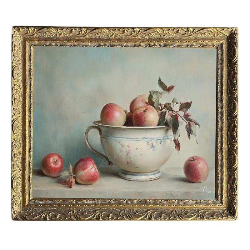 Muted Apple Art in French Brass Gold Mould Framed Art - Choose Size