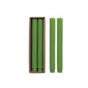 Set of 2 Green Hobnail Taper Candles