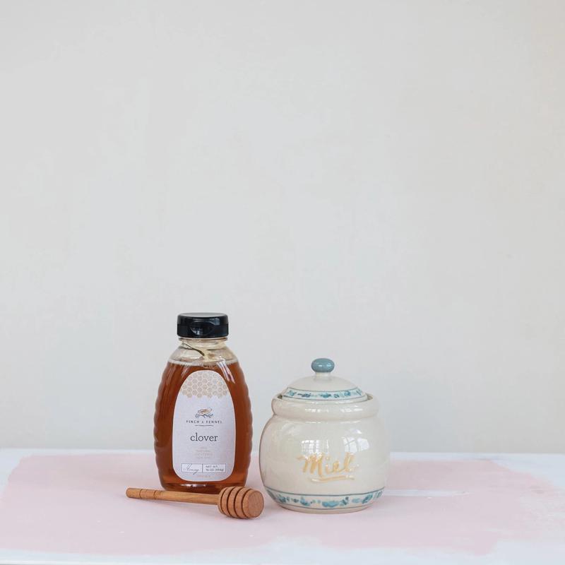 Stoneware French Style Honey Jar with Dipper