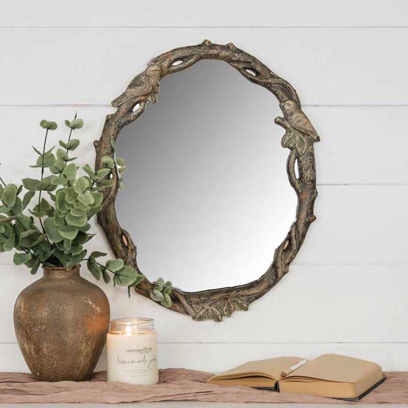 Vine with Birds Oval Mirror