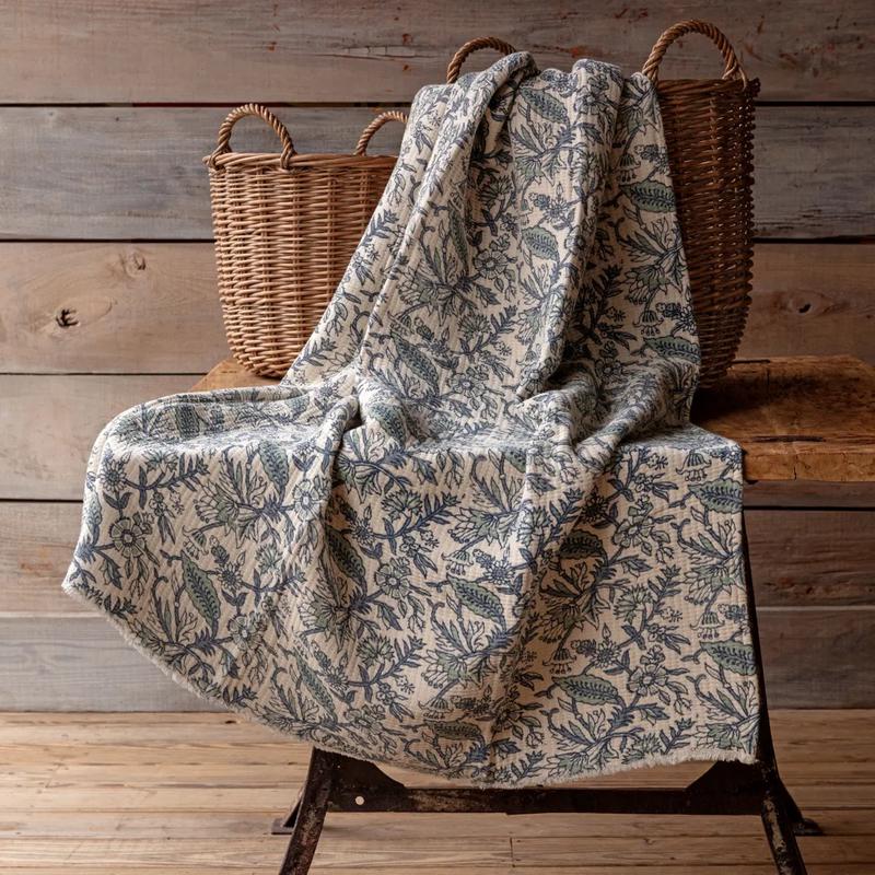 Cornflower Botanical Print Cotton Throw
