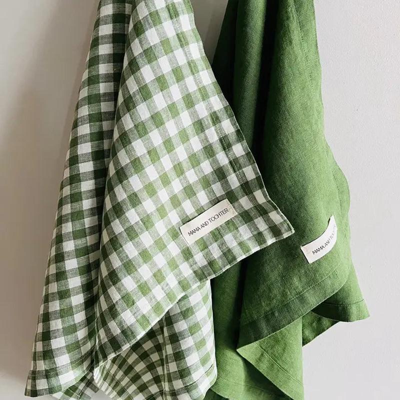 Green French Linen Towel - Choose Solid or Gingham