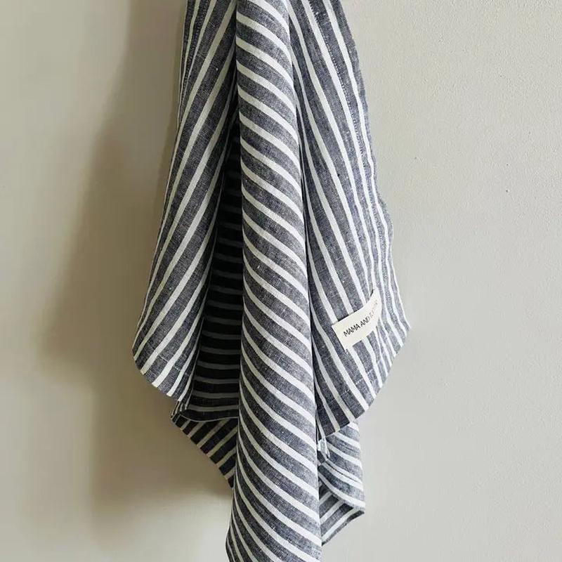 Pure French Blue Ticking Linen Tea Towel