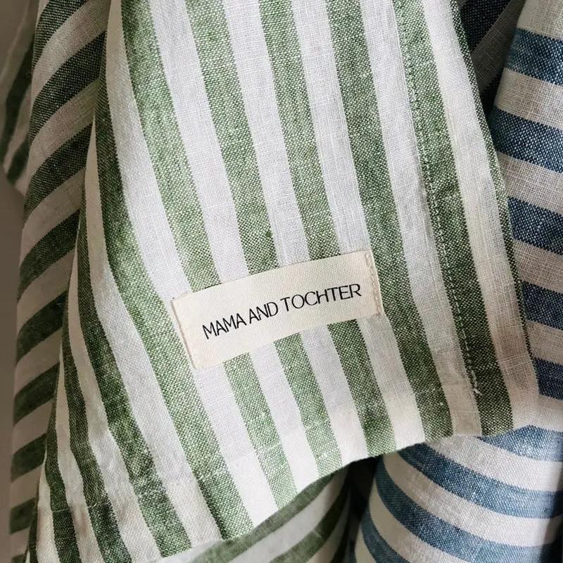 Pure French Celtic Green Stripe Linen Tea Towel