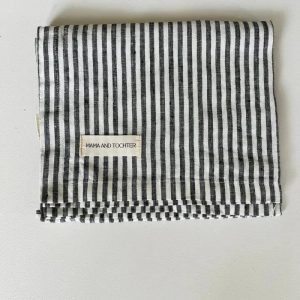 Pure French Charcoal Pinstripes Linen Tea Towel