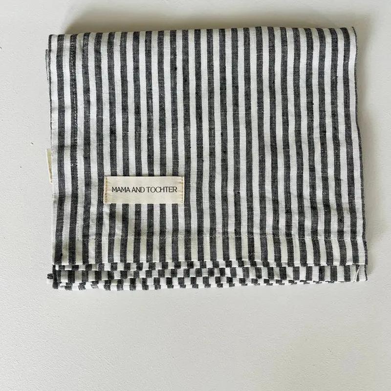 Pure French Charcoal Pinstripes Linen Tea Towel