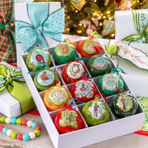 12 Days of Christmas Glass Ball Ornaments, Gift Boxed Set of 12