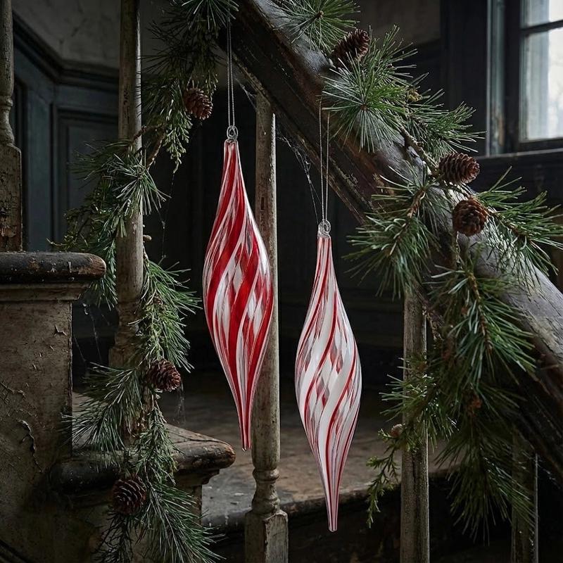 12" Striped Glass Finial Ornament - Choose Color