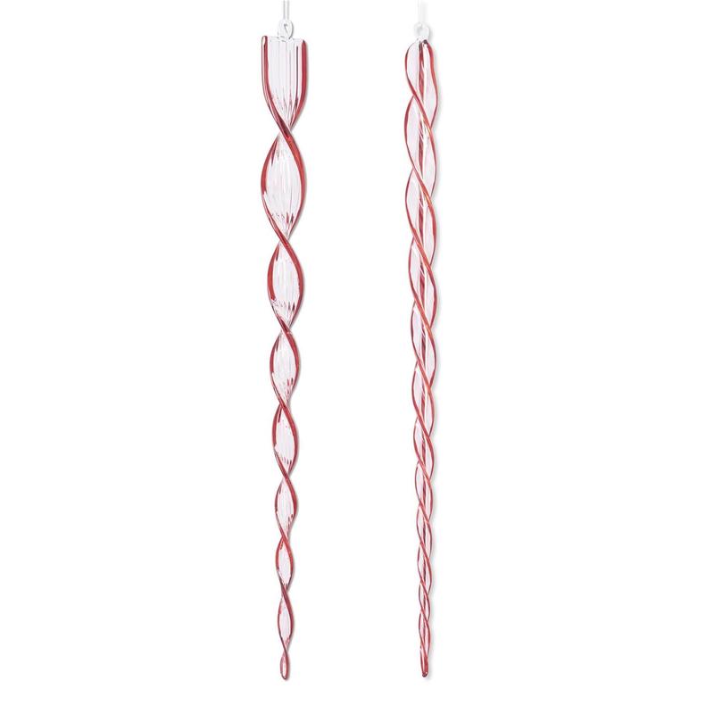 21" Red & Clear Glass Flat Spiral Icicle Ornament - Choose Style