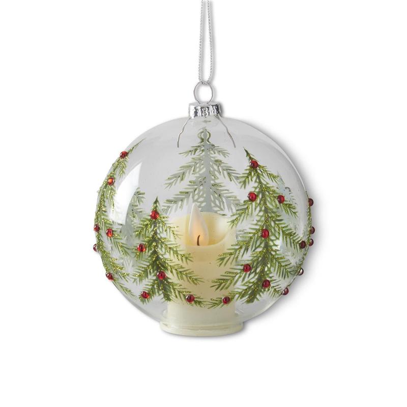 5" - LED Clear Glass Ornament with Jeweled Christmas Trees & Timer