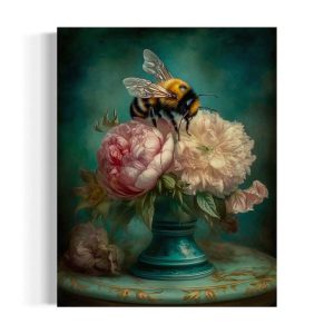 Bee and Pink Peonies Still Life Art Print