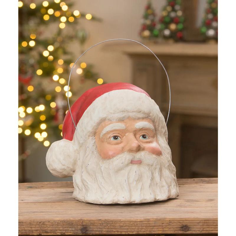 Bethany Lowe Vintage Style Paper Mache Santa Bucket