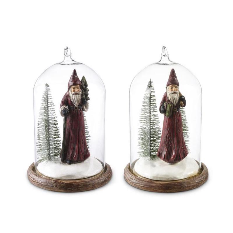 Glass Cloche Santa Ornament - Choose Style