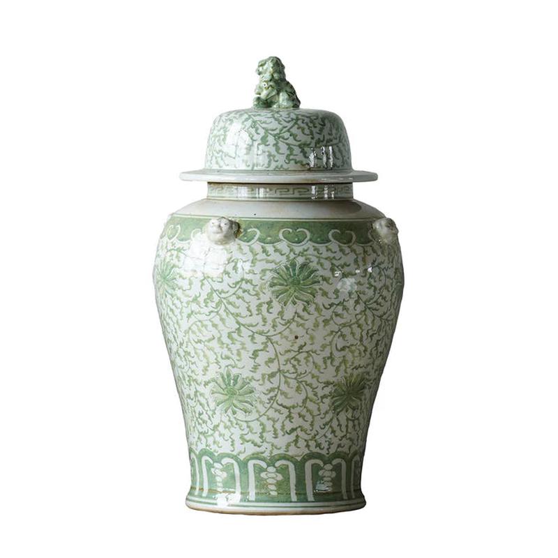 Jingdezhen Hand-Painted Temple Jar with Green with Flower