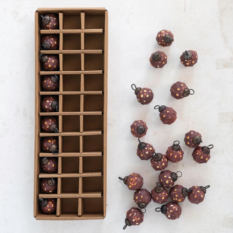 Set of 30 1" Embossed Weathered Burgandy Ornaments