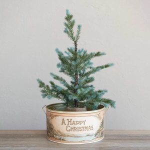 Vintage Style Happy Christmas Embossed Tin Bucket