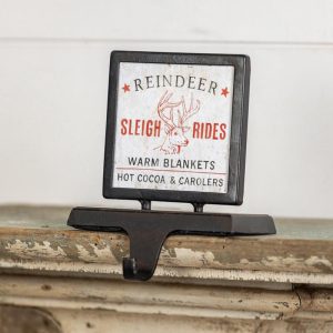 Weathered Reindeer Sleigh Ride Photo Holder Stocking Holder
