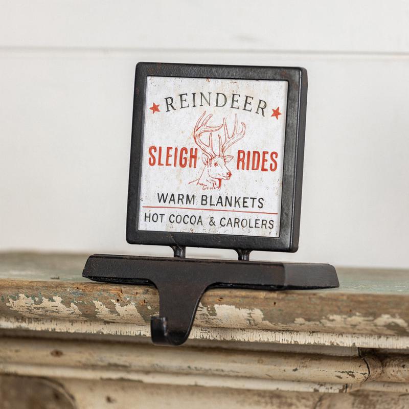 Weathered Reindeer Sleigh Ride Photo Holder Stocking Holder