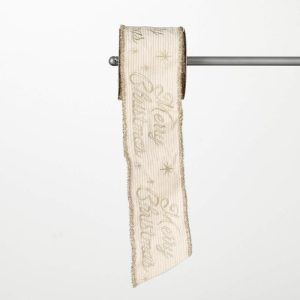 15ft Merry Christmas with Tinsel Trim Ribbon - 4" Wide