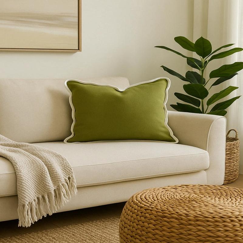 20" Olive Green Velveteen Piped Scallop Edge - Choose With or Without Insert