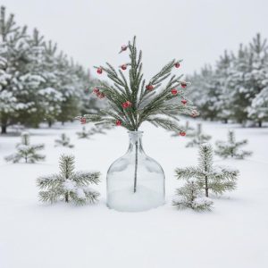 30.5" Snowy Pine Stem with Mini Red Bells