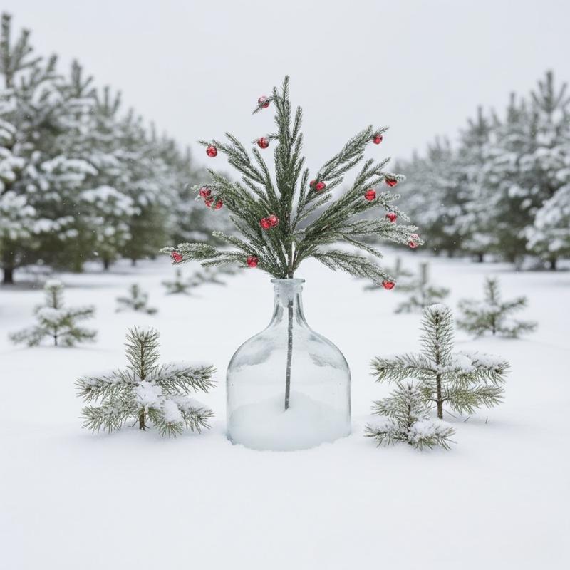 30.5" Snowy Pine Stem with Mini Red Bells