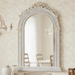 45.5" Weathered Blue White & Gold Ornate Arched Framed Mirror