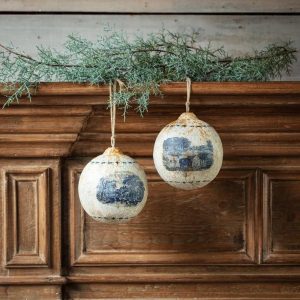 6" Toile Christmas Balls - Set of 2