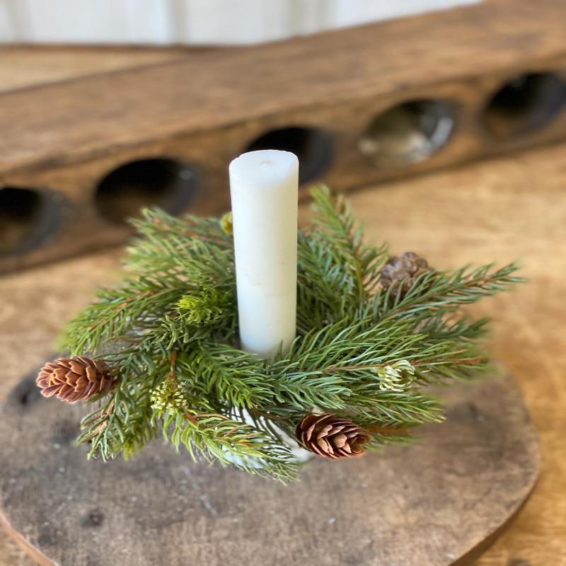 7" White Spruce Taper Candle Ring with 2" Inner