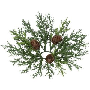 Arborvitae and Pinecone Taper Candle Ring