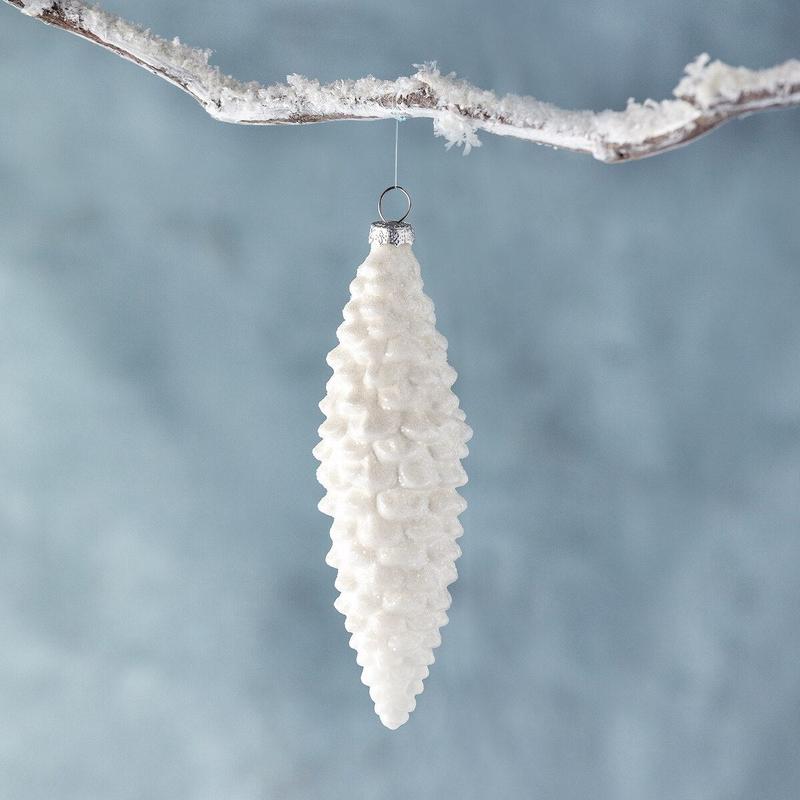 Frosted White Pinnacle Pine Cone Glass Ornament