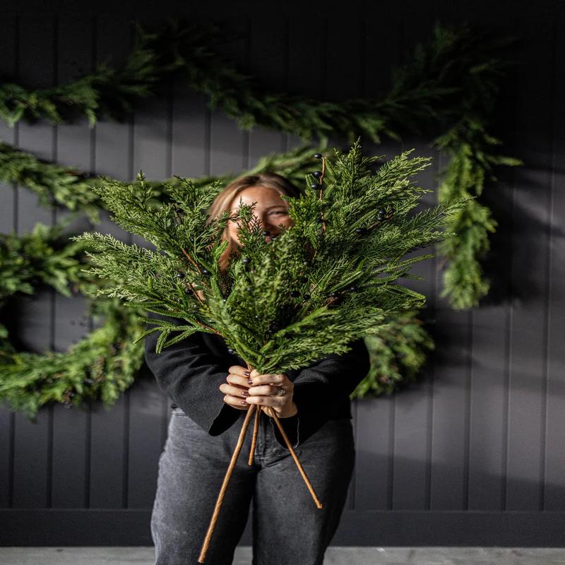 Navy Plum Berry Norfolk Cypress Real Touch Stem - Choose Size