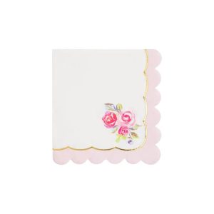 Tea Party Rose Corner Paper Cocktail Napkin Set of 24