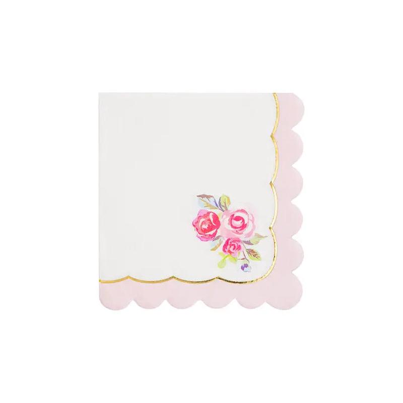 Tea Party Rose Corner Paper Cocktail Napkin Set of 24